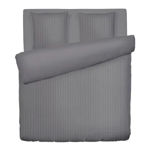 Housse de couette + taie(s) d'oreiller satin de coton - rayure tissé Jacquard - Gris foncé*Chevignon Discount