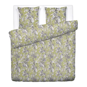 Housse de couette + taie(s) d'oreiller satin de coton - Jardin Botanique Vert*Maison Héritage Online