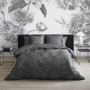 Housse de couette + taie(s) satin de coton - Flore noir/gris*Cacharel Hot