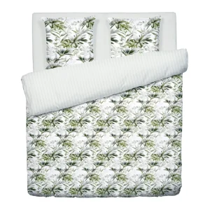 Housse de couette + taie(s) d'oreiller satin de coton - Jardin Exotique blanc*Maison Héritage Online