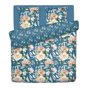 Housse de couette + taie(s) d'oreiller satin de coton - Jardin de Fleurs Bleu*Rodier Clearance