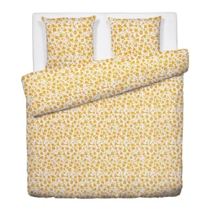 Housse de couette + taie(s) d'oreiller satin de coton - Eglantine Blanc / Jaune*Cacharel New