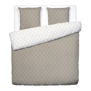 Housse de couette + taie(s) d'oreiller satin de coton - Vibrance végétale Taupe / Blanc*Chevignon Sale