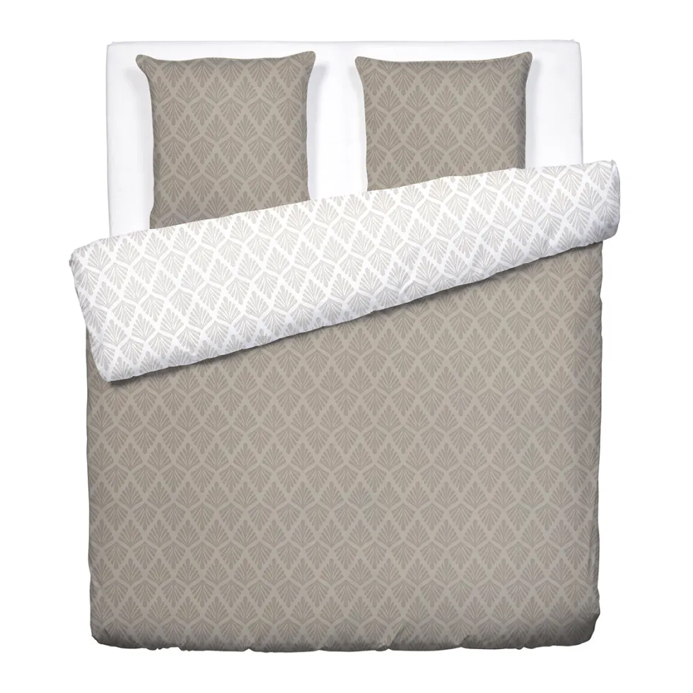 housse_de_couette__taies__1-34.webp Housse de couette + taie(s) d'oreiller satin de coton - Vibrance végétale Taupe / Blanc*Chevignon Sale