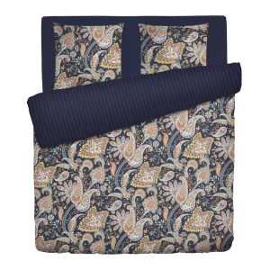 Housse de couette + taie(s) d'oreiller satin de coton - Paisley Bleu foncé / Doré*Chevignon Best