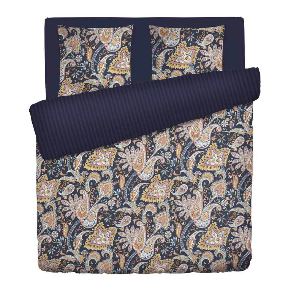 housse_de_couette__taies__1-41.webp Housse de couette + taie(s) d'oreiller satin de coton - Paisley Bleu foncé / Doré*Chevignon Best