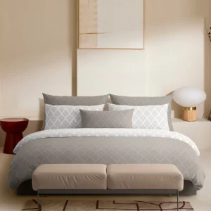 Housse de couette + taie(s) d'oreiller satin de coton - Harmonie végétale Taupe / Blanc*Ines by Ines de la Fressange Best