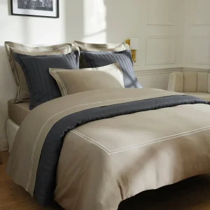 Housse de couette + taie(s) d'oreiller satin de coton - Nice Blanc / Taupe*Rodier Discount