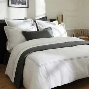 Housse de couette + taie(s( d'oreiller satin de coton - Nice Gris / Blanc*Rodier New