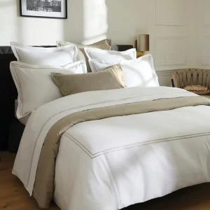 Housse de couette + taie(s) d'oreiller satin de coton - Nice Taupe / Blanc*Rodier Best
