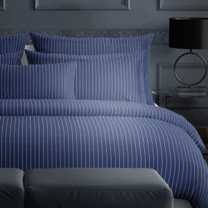 Housse de couette + taie(s) d'oreiller satin de coton - Rayures élégantes Bleu foncé*Maison Héritage Online