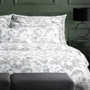 Housse de couette + taie(s) d'oreiller satin de coton - Colibri Floral Noir gris*Maison Héritage Online