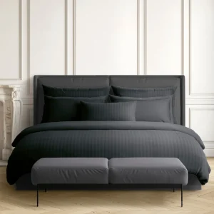 Housse de couette + taie(s) d'oreiller satin de coton - tissé Jacquard - rayure Noir*Ines by Ines de la Fressange Sale