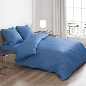Housse de couette + taie(s) satin de coton - Aurore Uni Bleu*Cacharel Online
