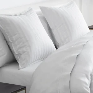 Housse de couette + taie(s) d'oreiller satin de coton rayure tissé jacquard - Blanc*Cacharel Best