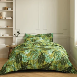 Housse de couette + taie(s) d'oreiller satin de coton - Tropical Vert clair*Rodier Best