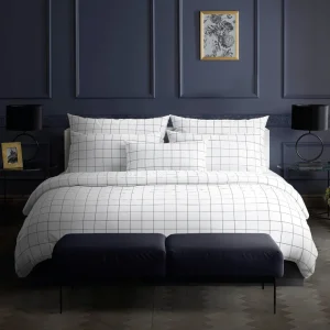 Housse de couette + taie(s) d'oreiller satin de coton - Carreaux blanc*Maison Héritage Outlet