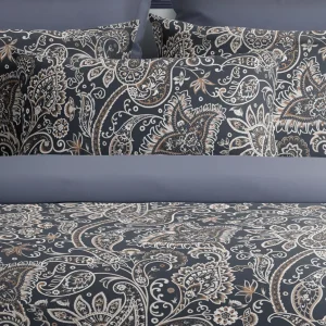 Housse de couette + taie(s) d'oreiller satin de coton - Indienne Gris / taupe*Maison Héritage Best