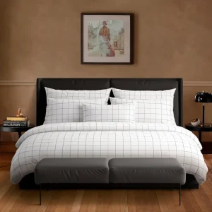 Housse de couette + taie(s) satin de coton - Motif à carreaux Blanc*Chevignon Best