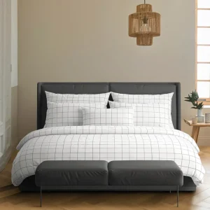 Housse de couette + taie(s) d'oreiller satin de coton - Grands carreaux blanc*Rodier Clearance