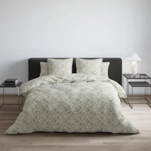Housse de couette + taie(s) d'oreiller satin de coton - Floraison de Roses Blanc / Vert*Cacharel Sale