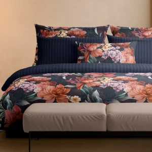 Housse de couette + taie(s) d'oreiller satin de coton - Douceur caramel Bleu foncé*Cacharel Sale
