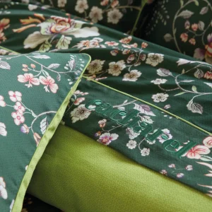 Housse de couette + taie(s) d'oreiller satin de coton - Jardin secret Vert*Cacharel Discount