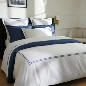 Housse de couette + taie(s) d'oreiller satin de coton - La Rochelle Bleu foncé / Blanc*Cacharel Sale