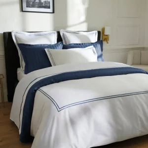 Housse de couette + taie(s) d'oreiller satin de coton - Nice Bleu foncé / Blanc*Rodier Hot