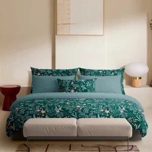 Housse de couette + taie(s) d'oreiller satin de coton - Jardin volant Vert*Ines by Ines de la Fressange Clearance