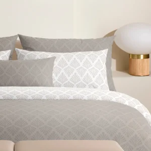 Housse de couette + taie(s) d'oreiller satin de coton - Harmonie végétale Taupe / Blanc*Ines by Ines de la Fressange Best