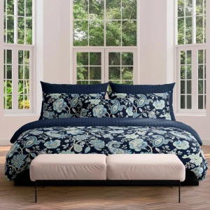 Housse de couette + taie(s) d'oreiller satin de coton - Kashmir Bleu foncé*Maison Héritage Discount