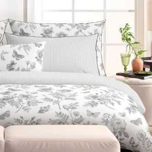 Housse de couette + taie(s) satin de coton - Envolée de papillons Blanc*Cacharel Best
