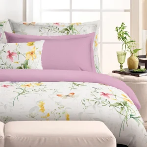 Housse de couette + taie(s) satin de coton - Prairie de fleurs sauvages Blanc*Cacharel Fashion