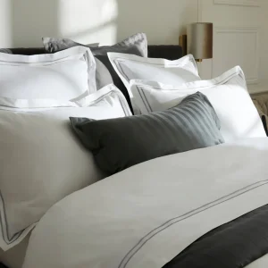 Housse de couette + taie(s( d'oreiller satin de coton - Nice Gris / Blanc*Rodier New