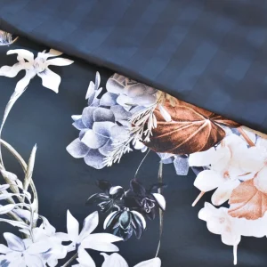 Housse de couette + taie(s) d'oreiller satin de coton - Floraison d'hortensias bleu foncé*Rodier Sale