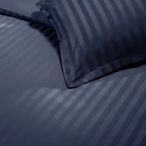 Housse de couette + taie(s) satin de coton - Jacquard tissé - rayure bleu foncé*Ines by Ines de la Fressange Best