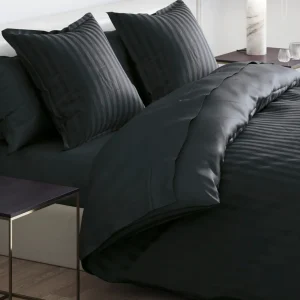 Housse de couette + taie(s) d'oreiller satin de coton - rayure tissé jacquard Noir*Cacharel Sale