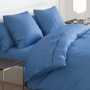 Housse de couette + taie(s) satin de coton - Aurore Uni Bleu*Cacharel Online