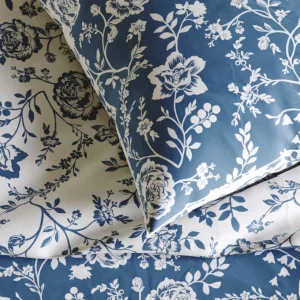 Housse de couette + taies coton percale fleurs - Bleu*Chevignon Best
