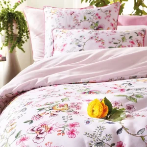 Housse de couette + taie(s) satin de coton - Jardin Secret Blanc / Rose Blush*Cacharel Discount
