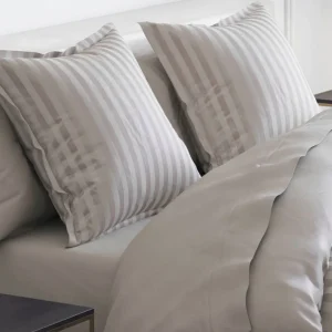 Housse de couette + taie(s) d'oreiller satin de coton rayure tissé jacquard - Taupe*Cacharel Best