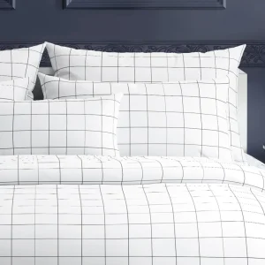 Housse de couette + taie(s) d'oreiller satin de coton - Carreaux blanc*Maison Héritage Outlet
