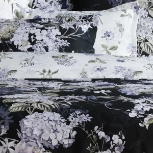 Housse de couette + taie(s) d'oreiller satin de coton - Hortensia Bleu foncé*Maison Héritage Best
