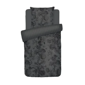 Housse de couette + taie(s) satin de coton - Flore noir/gris*Cacharel Hot