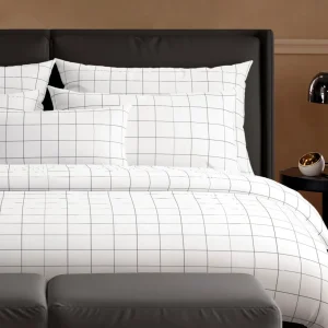 Housse de couette + taie(s) satin de coton - Motif à carreaux Blanc*Chevignon Best