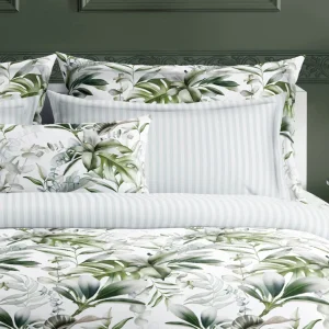 Housse de couette + taie(s) d'oreiller satin de coton - Jardin Exotique blanc*Maison Héritage Online