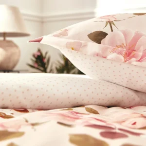 Housse de couette + taie(s) d'oreiller satin de coton - Cerisier des Collines Rose*Cacharel Online
