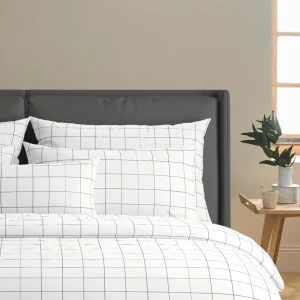 Housse de couette + taie(s) d'oreiller satin de coton - Grands carreaux blanc*Rodier Clearance