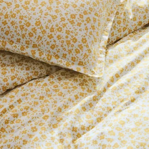 Housse de couette + taie(s) d'oreiller satin de coton - Eglantine Blanc / Jaune*Cacharel New